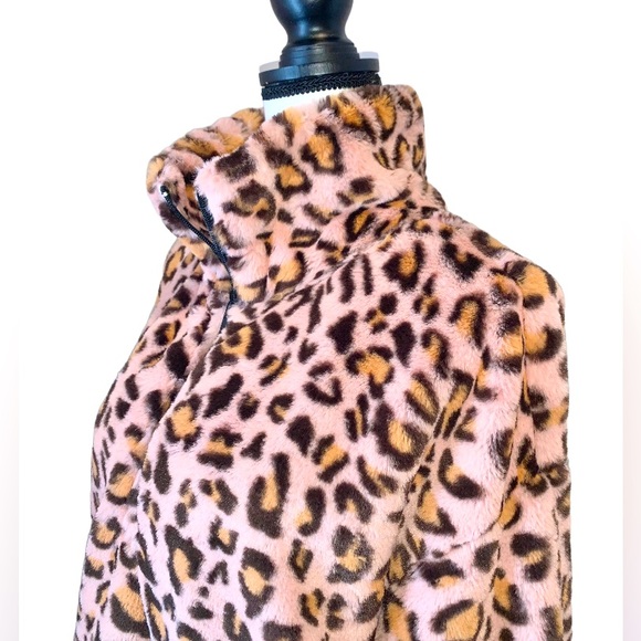 MITTOSHOP pink cheetah fur 1/2 zip pullover jacket women’s size Large 10 12 - Picture 3 of 14